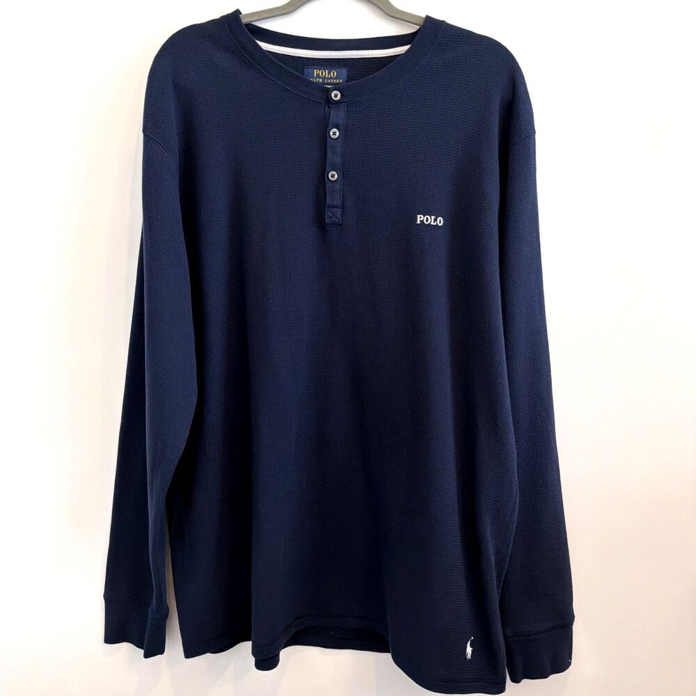 Polo Ralph Lauren Thermal Waffle Knit Crew Shirt Mens Sz XXL Navy Blue Lounge